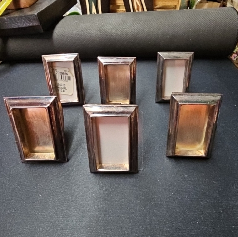 Pottery Barn Maxfield Place Card Holder Napkin Rings Set Of 6 Rectangular Silver